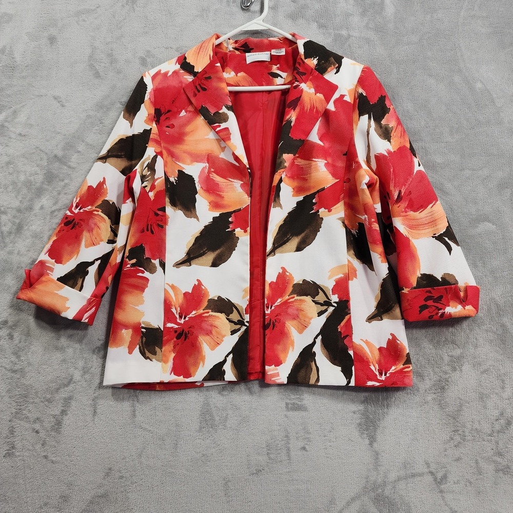 Alfred Dunner Blazer Jacket Womens 10 Multicolor Floral Lined Open Front Classic